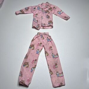 Vintage Barbie Clothing Pink Teddy Bear Button Up Pajama Outfit